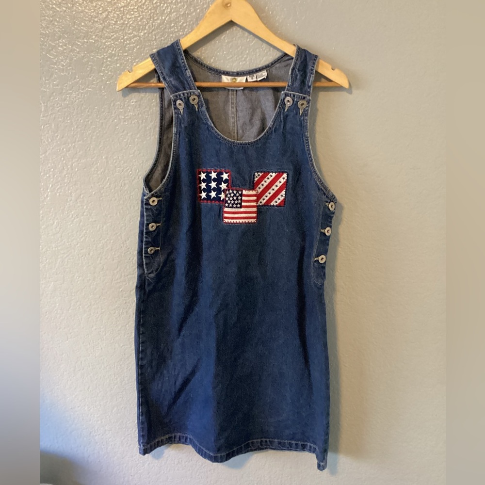 Denim Sleeveless Dress with American Flag Patch